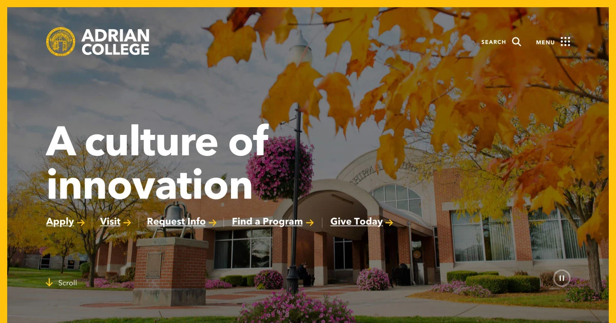 Front view of Adrian College